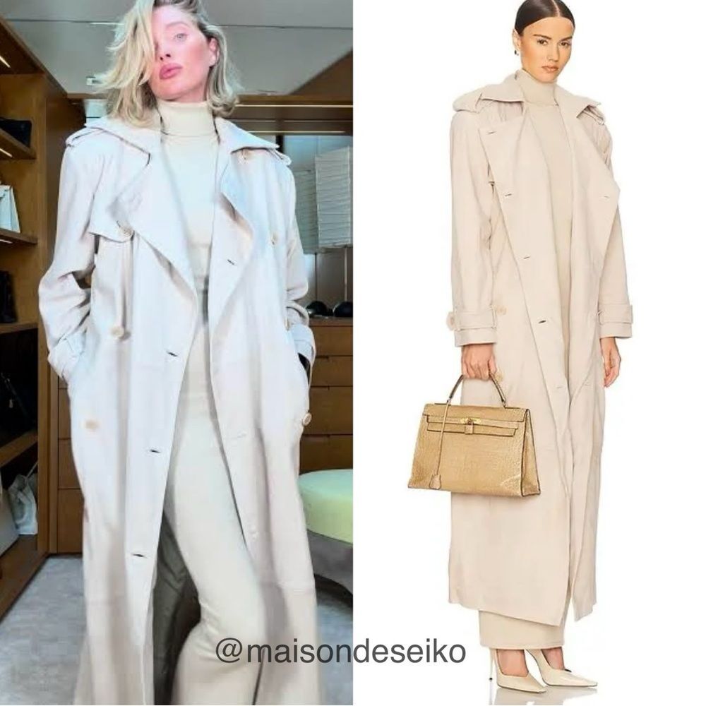 NWT Helsa 100% Genuine Suede Leather Beige Trench Coat Double Breasted size L